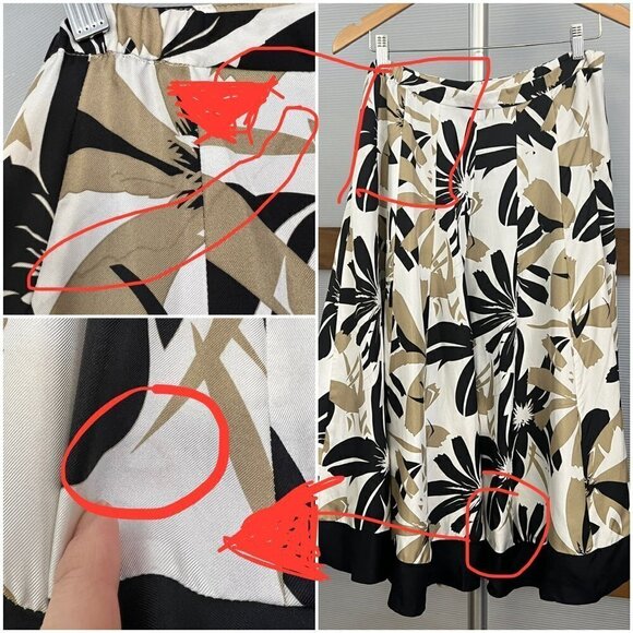 100% Silk Coldwater Creek Floral Maxi Full A-Line‎ Skirt Black Tan White Sz M - Picture 14 of 14